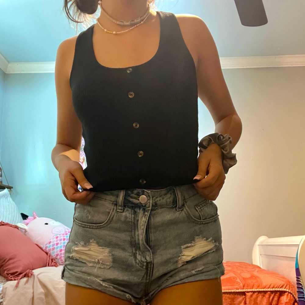 black button tank top